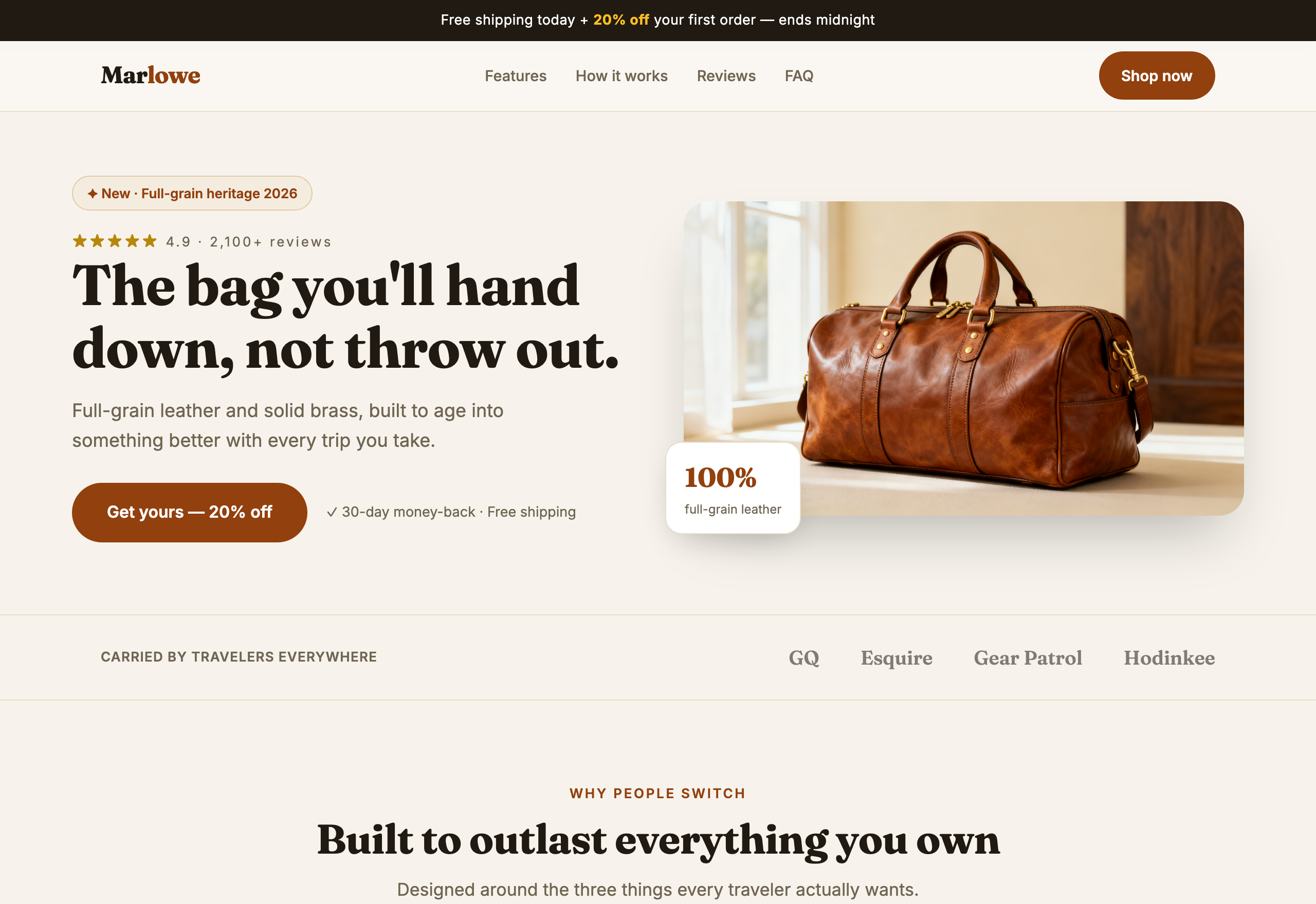 Marlowe — Full-Grain Leather Weekender